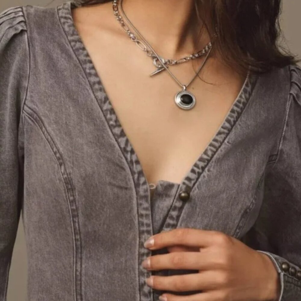Anthropologie Pilcro Puff Sleeve Denim Mini Dress XS NWT - Picture 3 of 4
